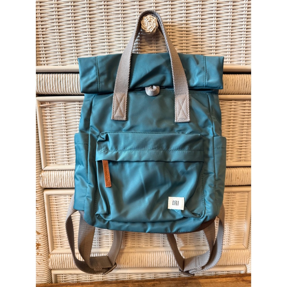 ORI London Bantry B Small Backpack Marine Teal Blue Nylon Roll Top  Bag